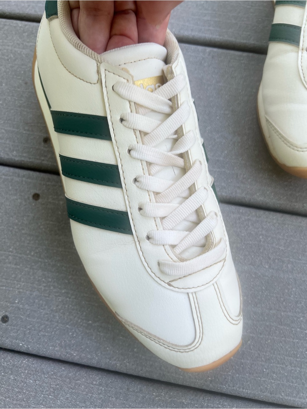 Adidas White and Green Casual Leather Sneakers 7 - Picture 5 of 9